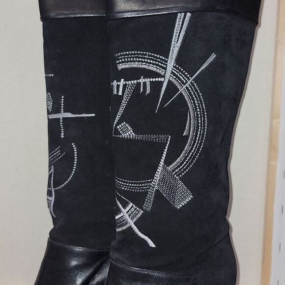 Rare Vintage Balizza Italy Pollini Leather High Heel Round Toe Boots Size 37 - Picture 3 of 13